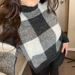 Black & White Check Mock Neck Women's Sweater